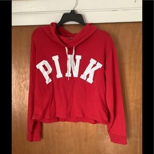PINK Cropped Red Sweatshirt